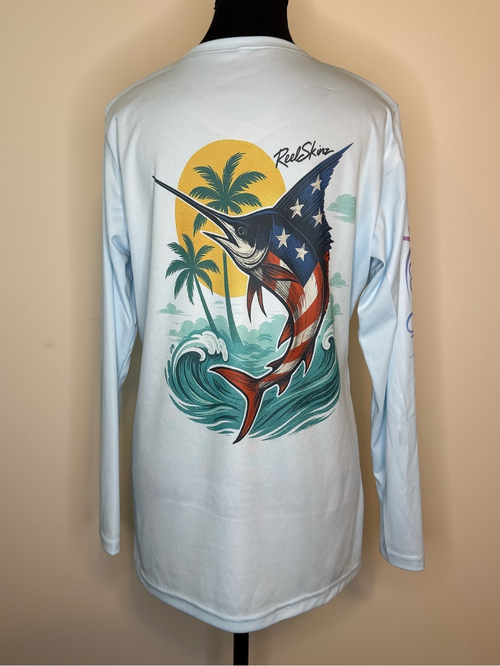 Reelskinz Long Sleeve V-Neck Women's Top Sailfish in Light Blue